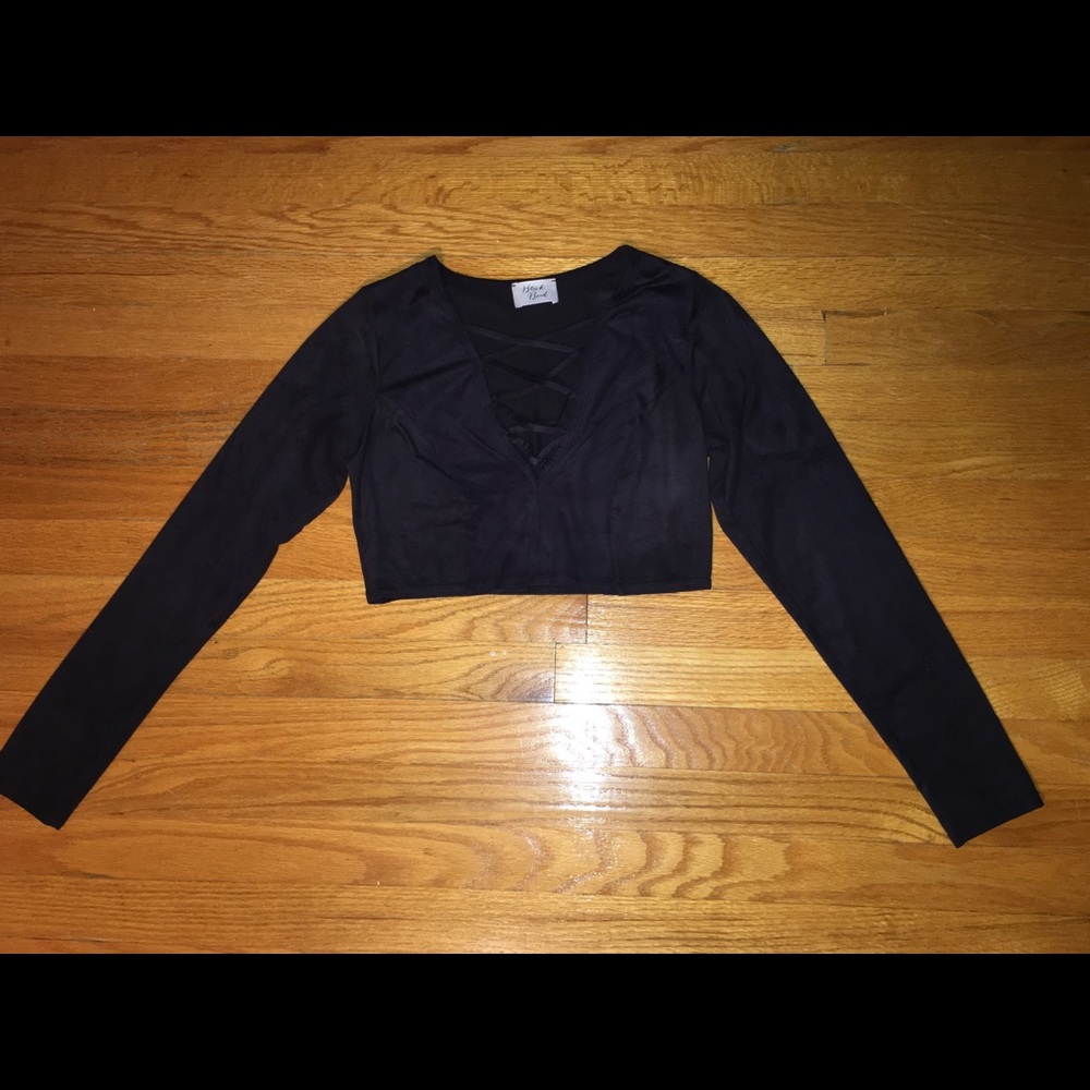 Dark Navy Blue Tight Crop Top with Criss Cross